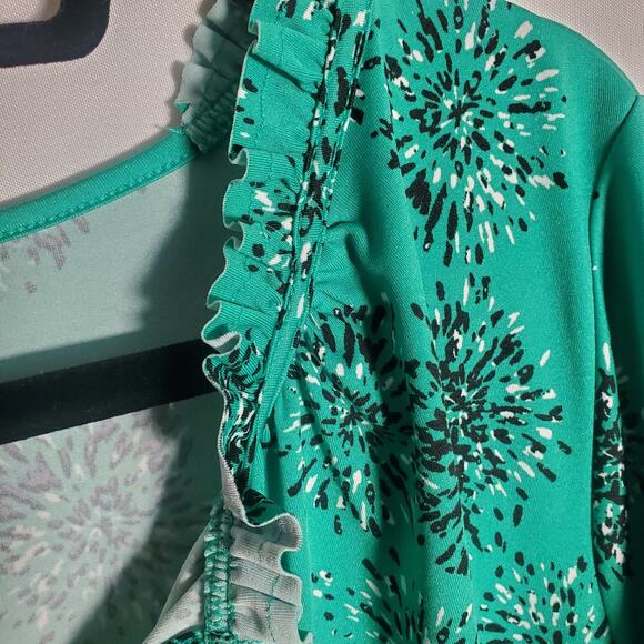 Lane Bryant Green Floral Blouse Size 18/20 – Plus Size Flowy Boho Tie Neck Top - Picture 5 of 10